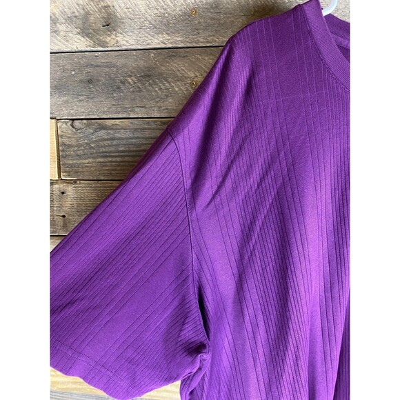 Claiborne Women's Plus Sz 3XLT Purple Ribbed Short Sleeve Stretchy Top - Picture 2 of 11